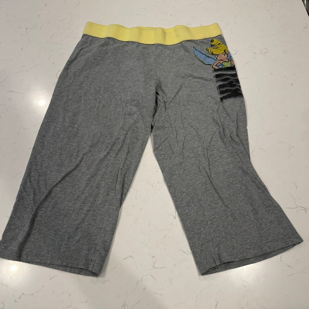 Disney Tinker Bell Gray Cropped Pajama Pants Women Large Tink Graphic Lounge